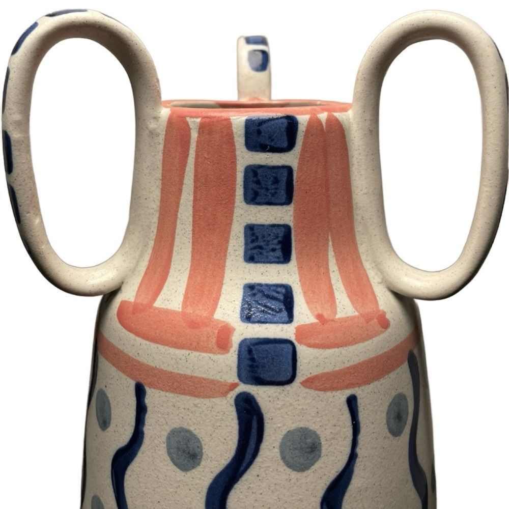 Kersten Fine Earthware Artisan Crafted Retro Designed Ceramic Vase w/Handles - Picture 7 of 13